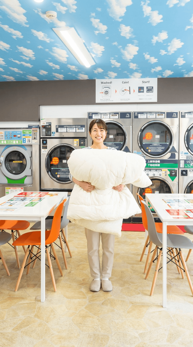 布団をコインランドリーで洗う方法|失敗しないサイズ・温度の選び方